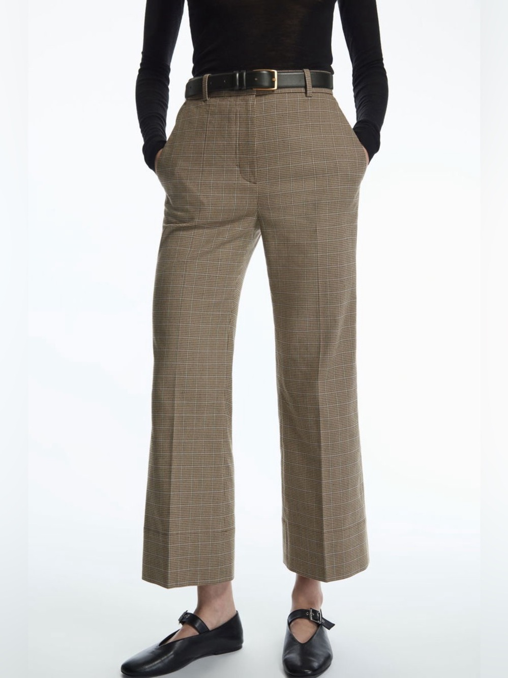 COS NWT Checked Flare Trousers Bottoms High-Rise Ankle Crop Plaid Print - Picture 2 of 9